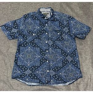 English Laundry Men's L Blue Paisley Print Short Sleeve Shirt